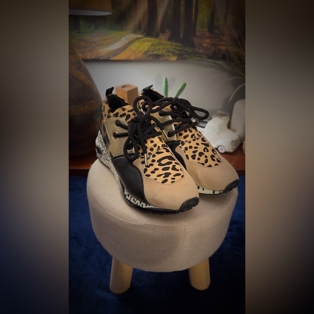 Steve Madden Black and Tan Sneakers with Leopard Print